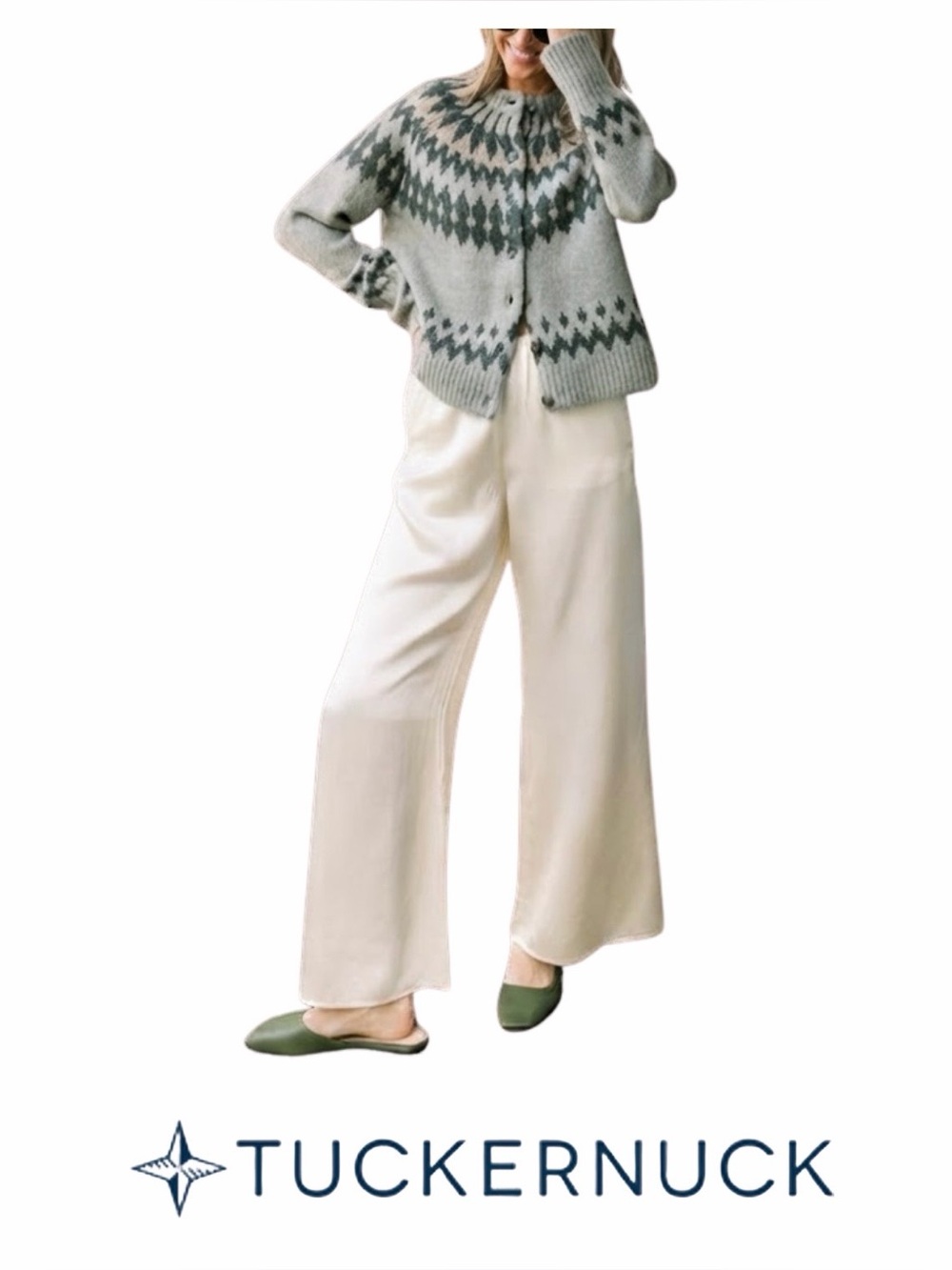Tuckernuck - Fir Green Lurex Marlow Fair Isle Cardigan Green - Size, Small